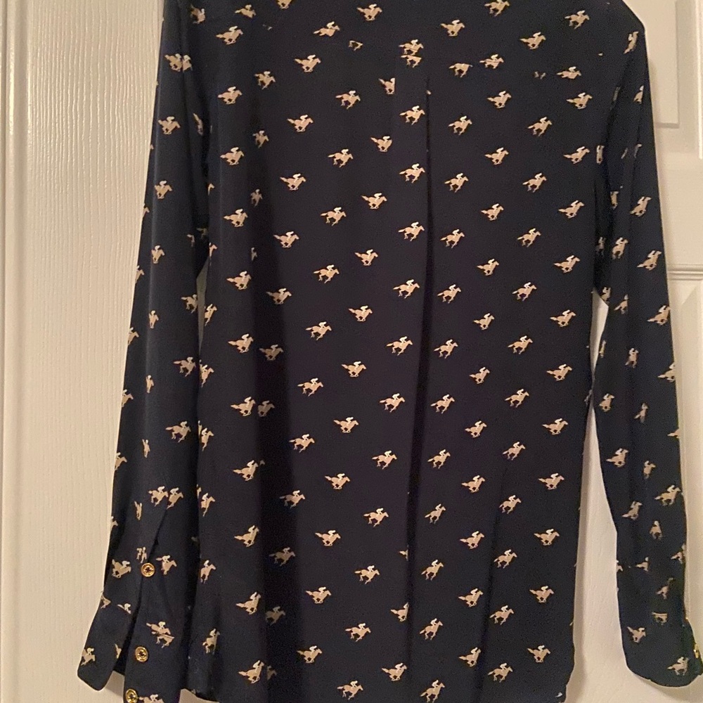 C Wonder Silk Navy Equestrian Button Down Shirt Xsmall - Picture 8 of 9